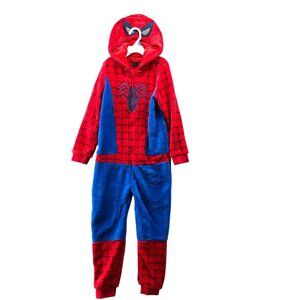 Primark Boys 8-9 Yrs Spiderman Pajama Jumpsuit Plush Hooded Lounge One Piece